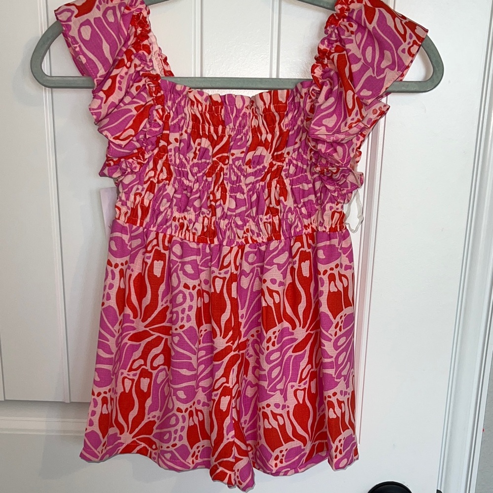 Bonnie Jean Girls Pink and Red Ruffled & Ruched Butterfly Romper Sz 6X - NWT! - Picture 6 of 11